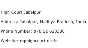 High Court Jabalpur Address Contact Number
