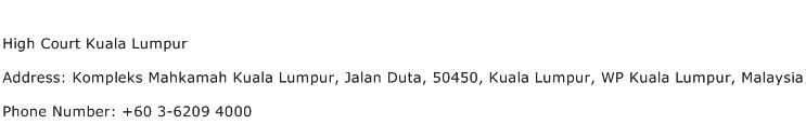 High Court Kuala Lumpur Address Contact Number