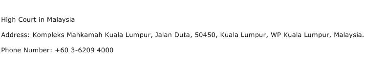 High Court in Malaysia Address Contact Number