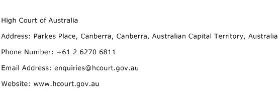 High Court of Australia Address Contact Number