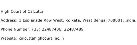 High Court of Calcutta Address Contact Number