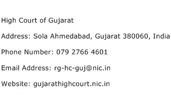 High Court of Gujarat Address Contact Number