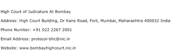 High Court of Judicature At Bombay Address Contact Number