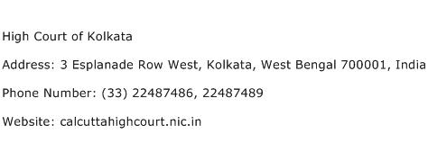 High Court of Kolkata Address Contact Number