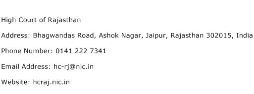 High Court of Rajasthan Address Contact Number