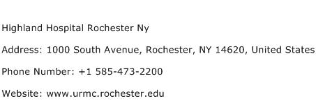 Highland Hospital Rochester Ny Address Contact Number