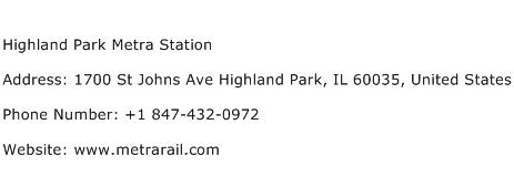 Highland Park Metra Station Address Contact Number
