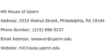 Hill House of Upenn Address Contact Number