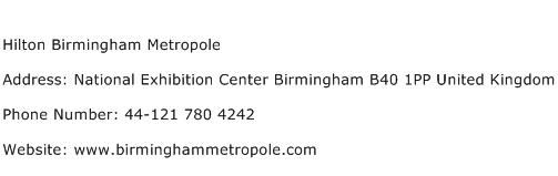 Hilton Birmingham Metropole Address Contact Number