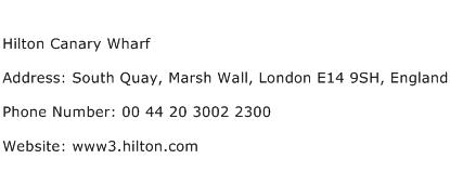 Hilton Canary Wharf Address Contact Number
