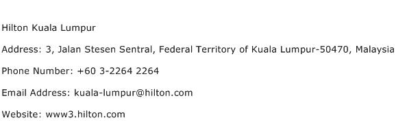 Hilton Kuala Lumpur Address Contact Number