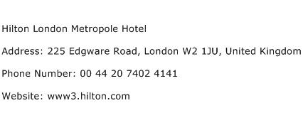 Hilton London Metropole Hotel Address Contact Number