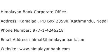 Himalayan Bank Corporate Office Address Contact Number