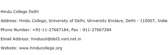Hindu College Delhi Address Contact Number