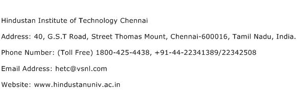 Hindustan Institute of Technology Chennai Address Contact Number