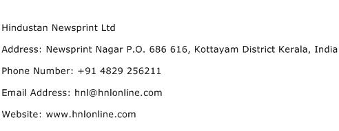 Hindustan Newsprint Ltd Address Contact Number