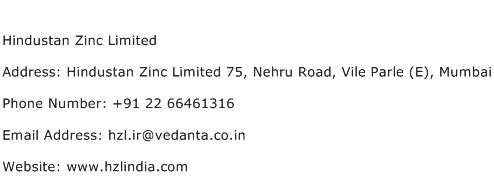 Hindustan Zinc Limited Address Contact Number