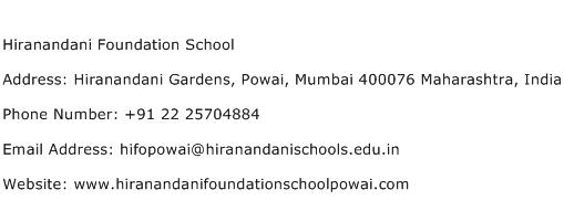 Hiranandani Foundation School Address Contact Number