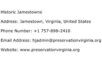 Historic Jamestowne Address Contact Number