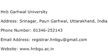 Hnb Garhwal University Address Contact Number