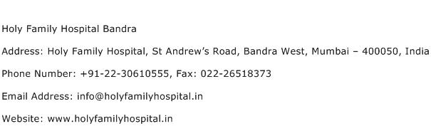 Holy Family Hospital Bandra Address Contact Number
