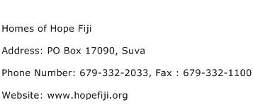 Homes of Hope Fiji Address Contact Number