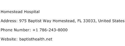 Homestead Hospital Address Contact Number