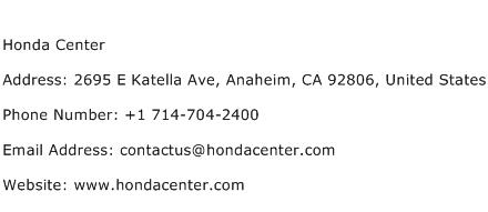 Honda Center Address Contact Number