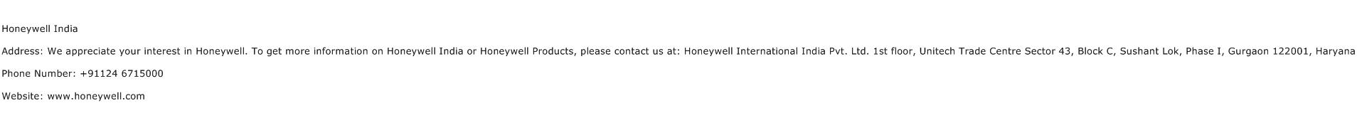 Honeywell India Address Contact Number