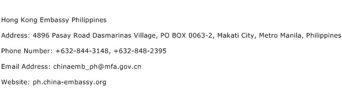 Hong Kong Embassy Philippines Address Contact Number