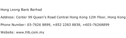 Hong Leong Bank Berhad Address Contact Number