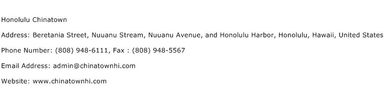 Honolulu Chinatown Address Contact Number