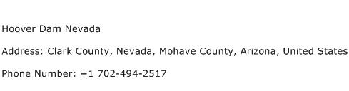 Hoover Dam Nevada Address Contact Number