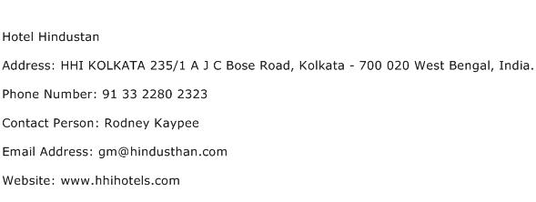Hotel Hindustan Address Contact Number