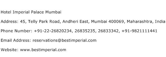 Hotel Imperial Palace Mumbai Address Contact Number