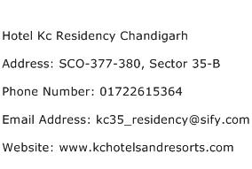 Hotel Kc Residency Chandigarh Address Contact Number