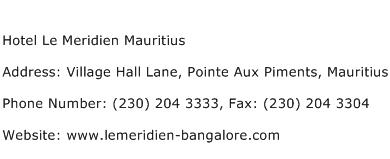 Hotel Le Meridien Mauritius Address Contact Number