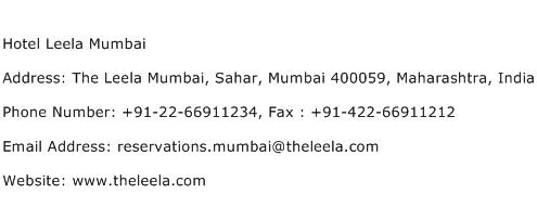 Hotel Leela Mumbai Address Contact Number
