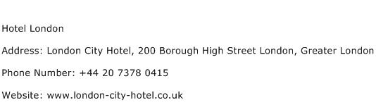 Hotel London Address Contact Number