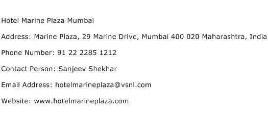 Hotel Marine Plaza Mumbai Address Contact Number