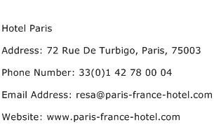 Hotel Paris Address Contact Number