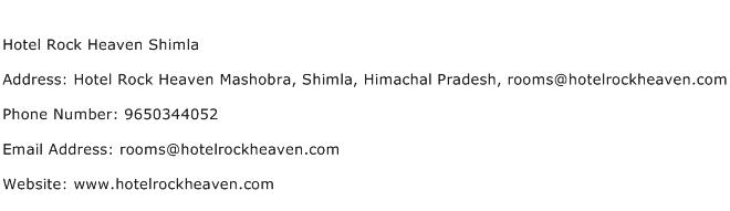 Hotel Rock Heaven Shimla Address Contact Number