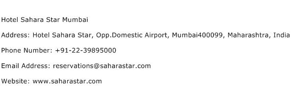 Hotel Sahara Star Mumbai Address Contact Number