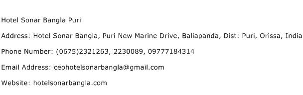 Hotel Sonar Bangla Puri Address Contact Number