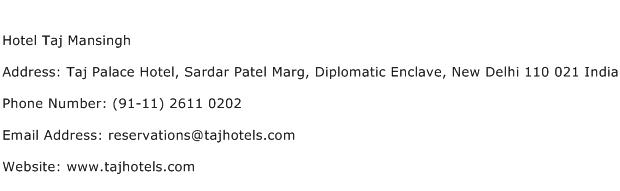 Hotel Taj Mansingh Address Contact Number