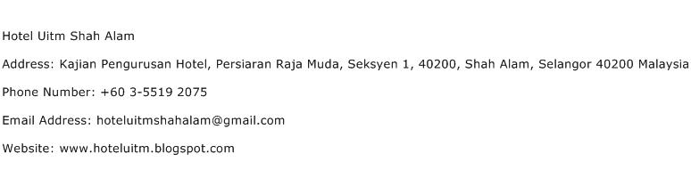 Hotel Uitm Shah Alam Address Contact Number