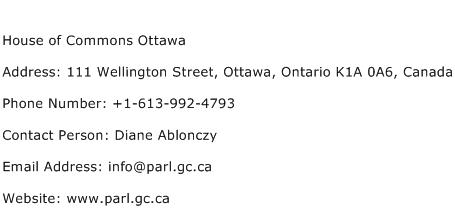 House of Commons Ottawa Address Contact Number