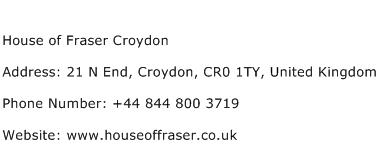 House of Fraser Croydon Address Contact Number