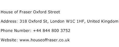 House of Fraser Oxford Street Address Contact Number
