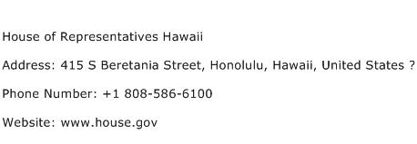 House of Representatives Hawaii Address Contact Number